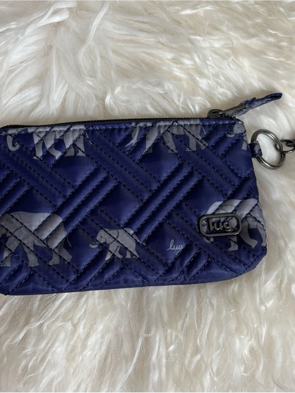 lug Quilted Navy Wristlet with Elephant Print